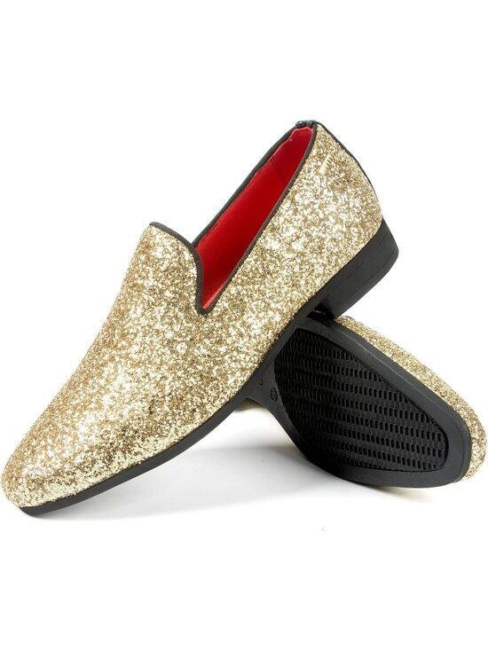 UUBARIS Men\'s Glitter Gold Elegant Tuxedo Loafers Slip on Dress Formal Shoes